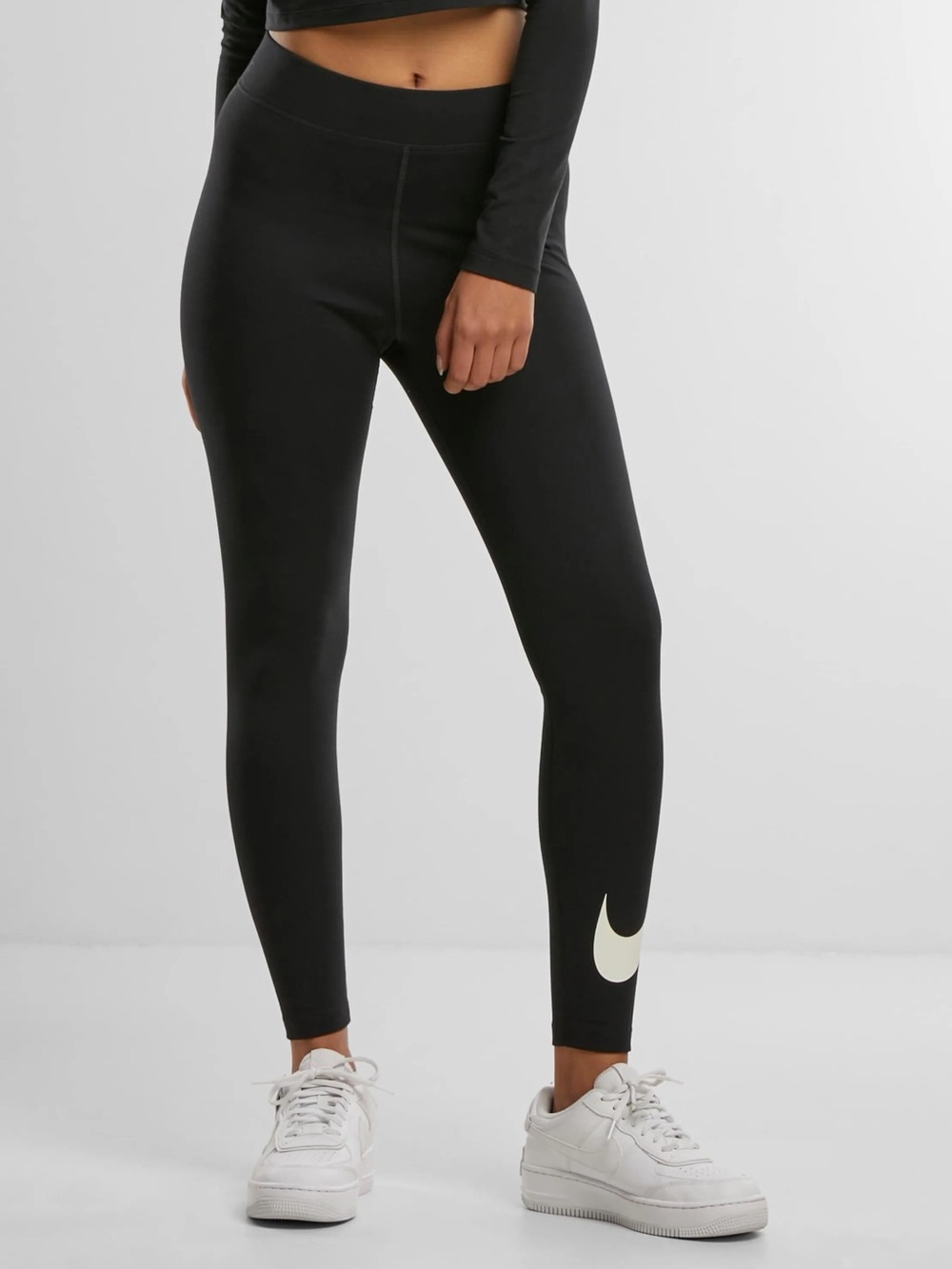 NIKE Sportswear Essential Black Leggings, Big Swoosh Logo - Size [S]